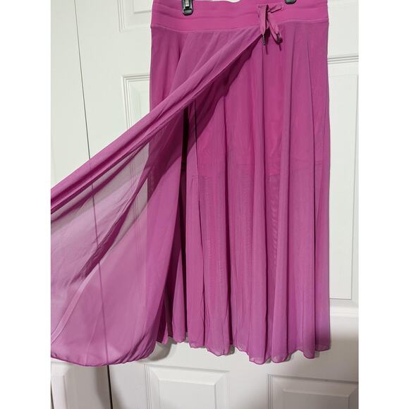Halara Midi Skirt Size Large High Waist Pink Mesh 2-in-1 Pocket Flowy Casual, L - Picture 9 of 11